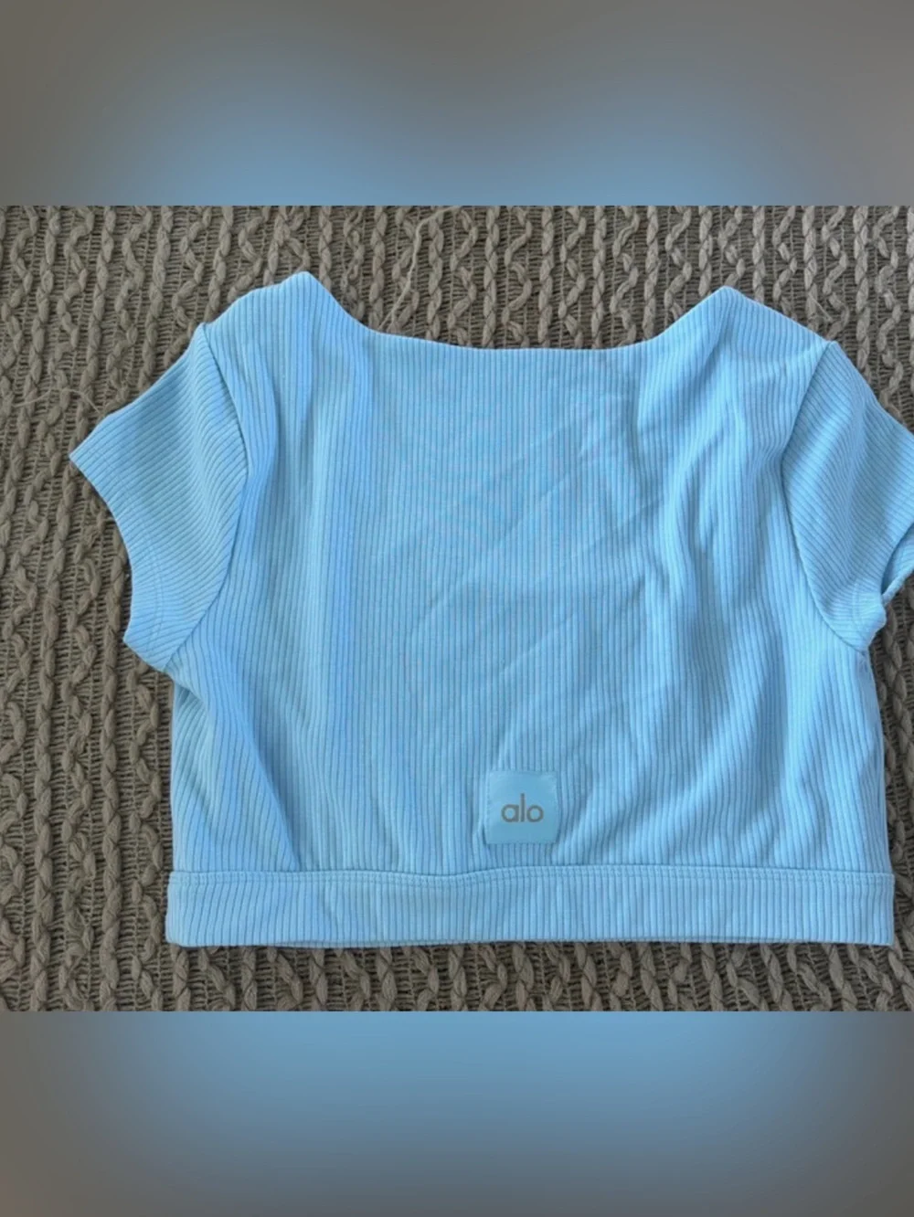 ALO Yoga Blissful Henley Bra Top in Sky Blue Size Large